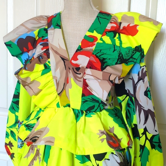 Christopher John Roger's x Target Dress Chartreuse Green Yellow Floral Ruffle - Picture 5 of 9
